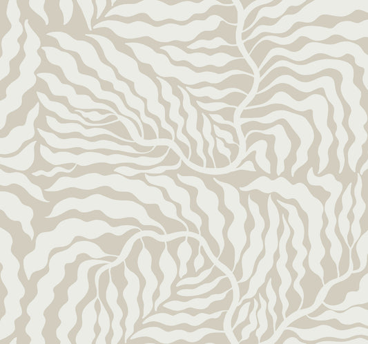 York Wallcoverings Artistic Abstracts Fern Fronds Taupe and White Wallpaper Modern Botanical Beiges  Wallpaper - AG2063