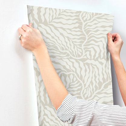 York Wallcoverings Artistic Abstracts Fern Fronds Taupe and White Wallpaper Modern Botanical Beiges  Wallpaper - AG2063