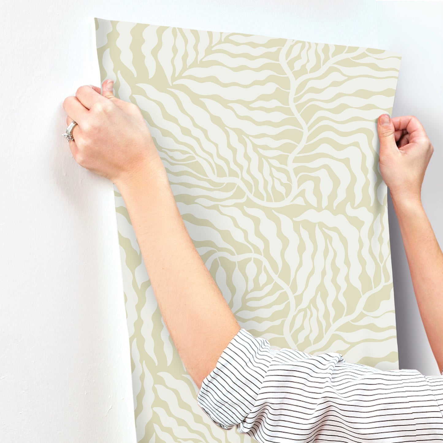 York Wallcoverings Artistic Abstracts Fern Fronds Light Green and White Wallpaper Modern Botanical Greens  Wallpaper - AG2065