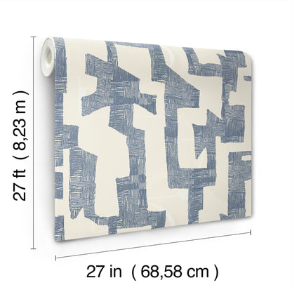York Wallcoverings Black and White, III Modern Tribal Almond and Navy Wallpaper Bohemian Geometrics Blues  Wallpaper - AG2104