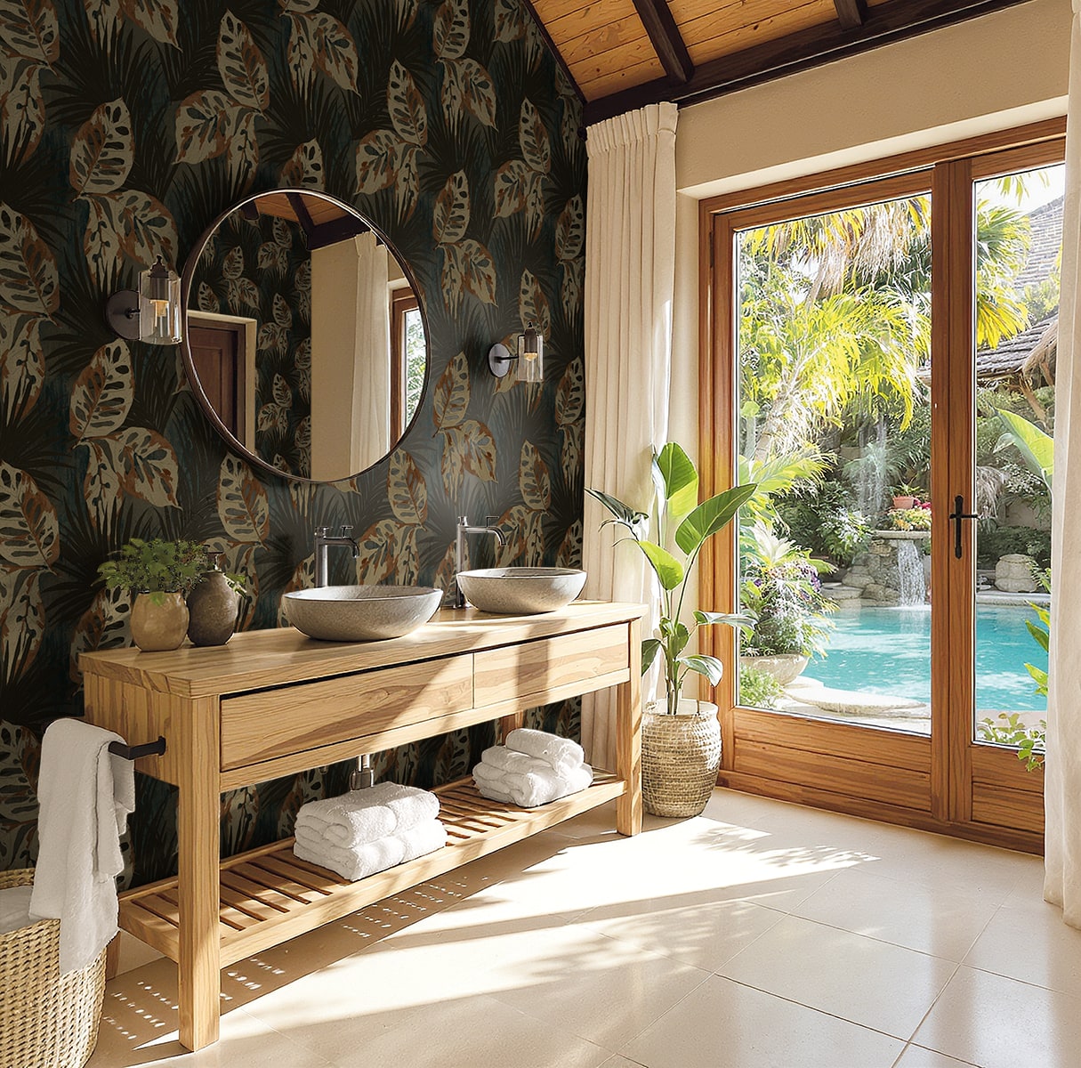 Seabrook Designs  Karma Botanical Tropical Browns , Taupes   - AG60202