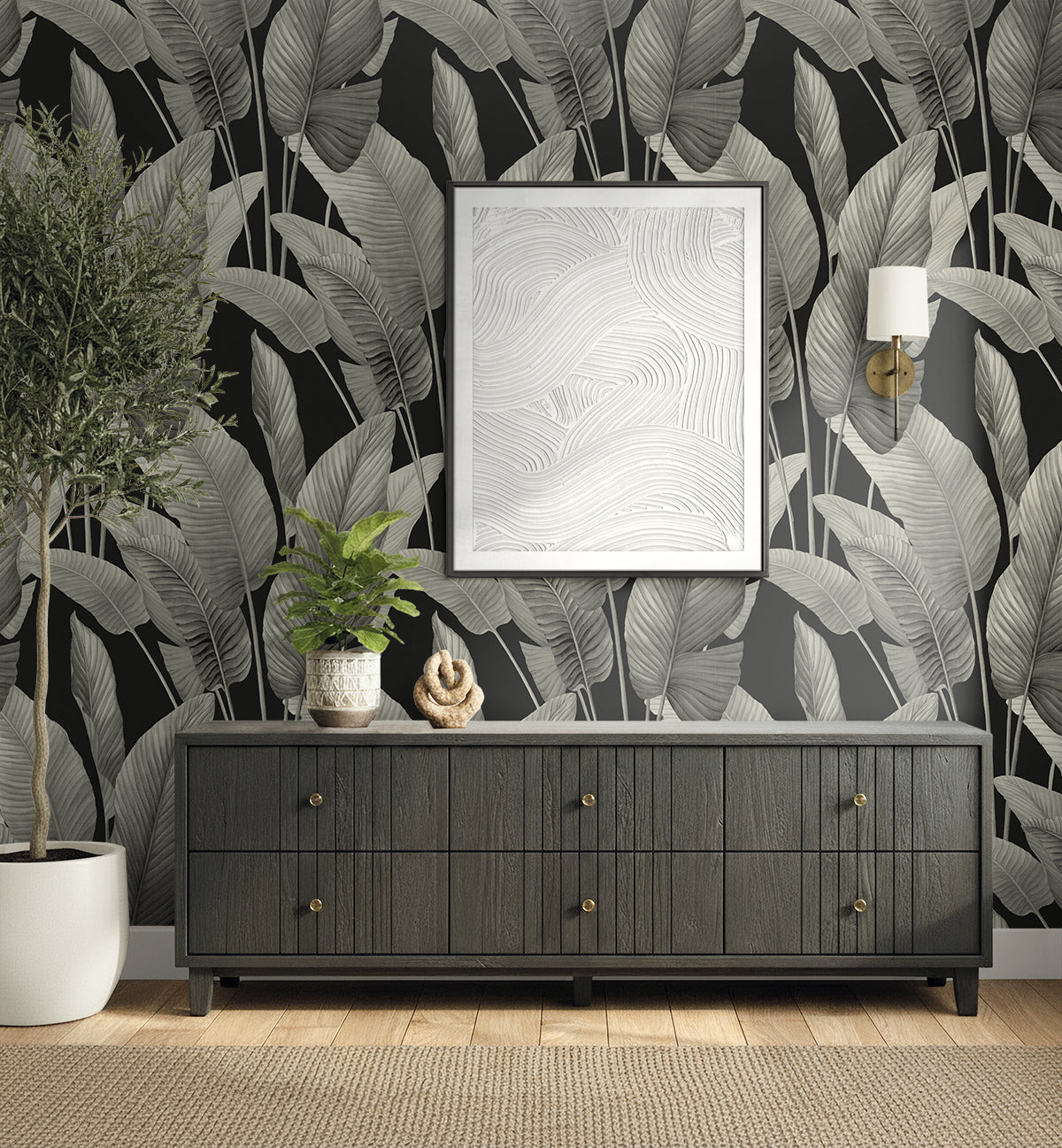 Seabrook Designs  Mantra Metallic Botanical Tropical Silvers , Pewters   - AG62000
