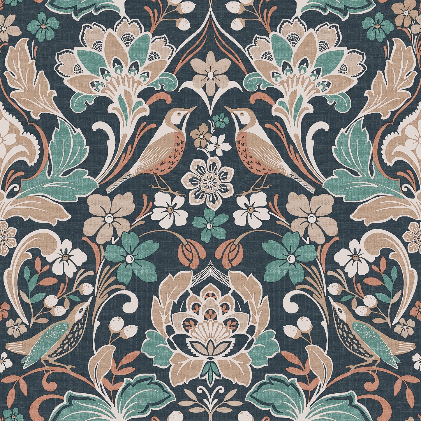 York Wallcoverings Arthouse Birdy Navy Nuthatch Floral Wallpaper Animals Bohemian Navy  Wallpaper - AH100197AH