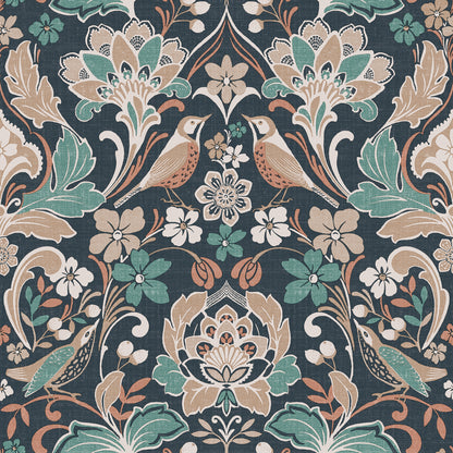 York Wallcoverings Arthouse Birdy Navy Nuthatch Floral Wallpaper Animals Bohemian Navy  Wallpaper - AH100197AH
