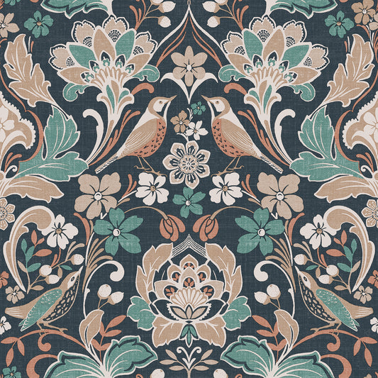 York Wallcoverings Arthouse Birdy Navy Nuthatch Floral Wallpaper Animals Bohemian Navy  Wallpaper - AH100197AH
