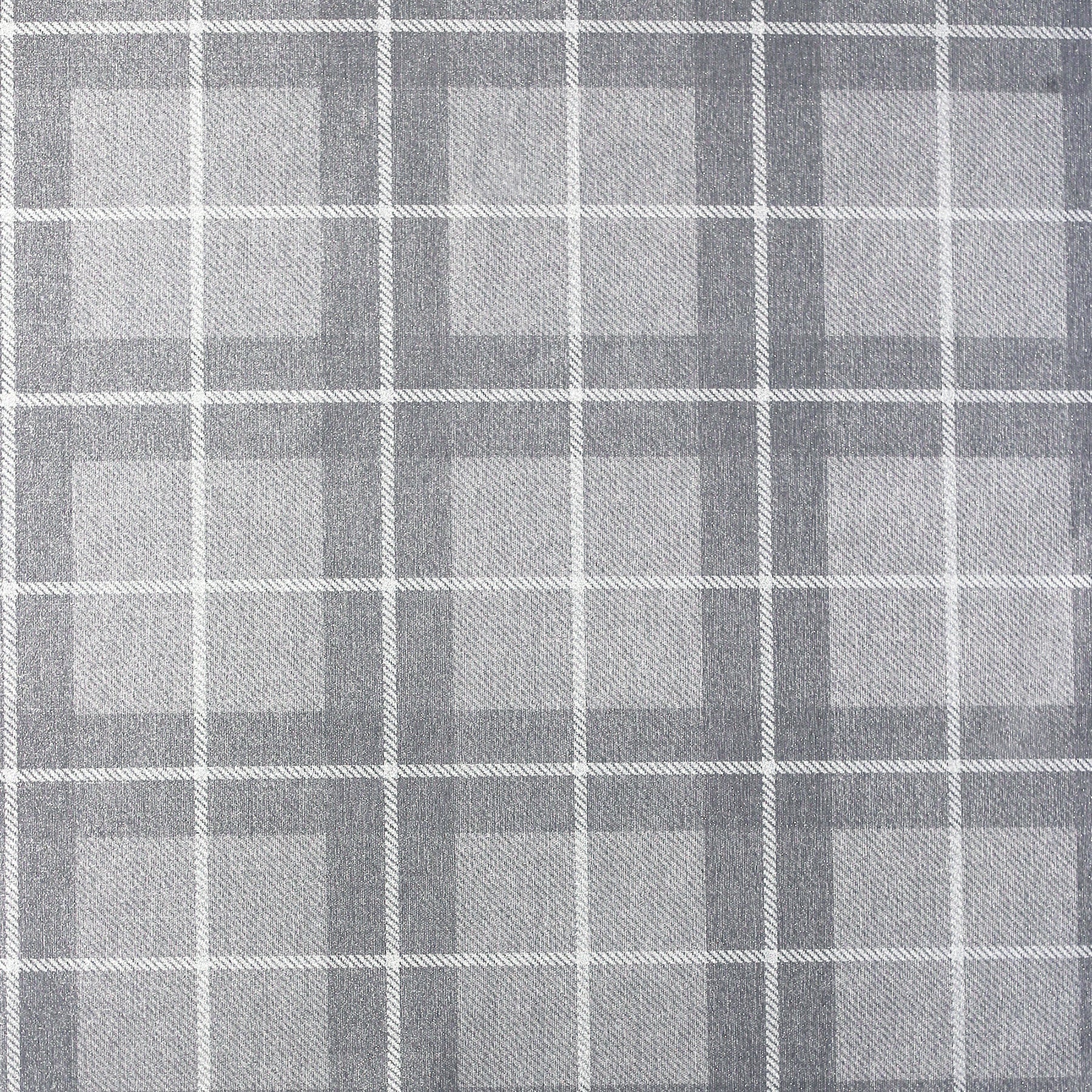 Grey checkered plaid wallpaper with light and dark grey squares and white lines; textured surface.
