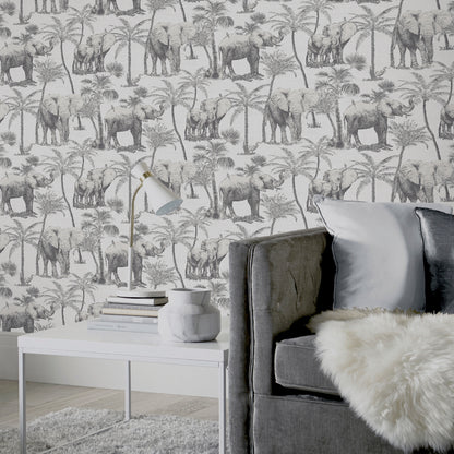 York Wallcoverings Arthouse Adelia Neutral Elephant Grove Wallpaper Animals Tropical Neutral  Wallpaper - AH296700