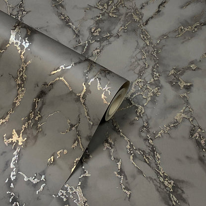 York Wallcoverings Arthouse Siward Charcoal Metallic Marble Wallpaper Graphics Glam Charcoal  Wallpaper - AH296702