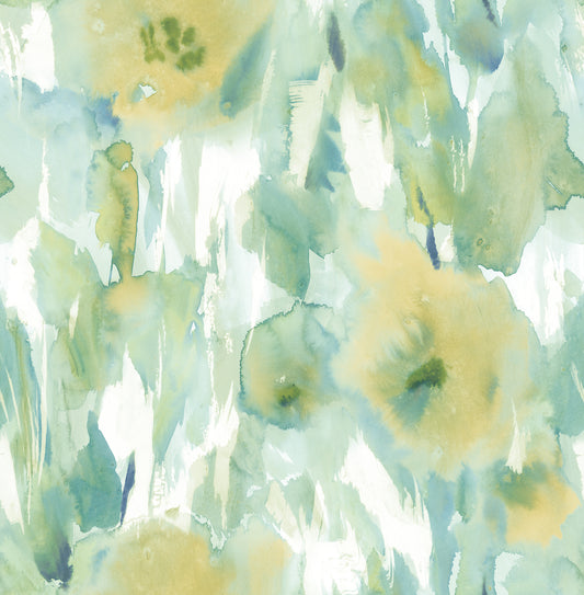 Seabrook Designs  Watercolor Floral Floral Contemporary Lime Green, Teal, & Off-White   - AH40404