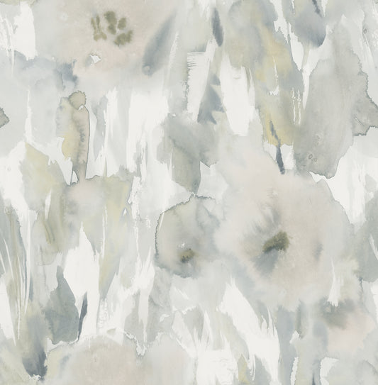 Seabrook Designs  Watercolor Floral Floral Contemporary Metallic Champagne, Gray, & Off-White   - AH40408