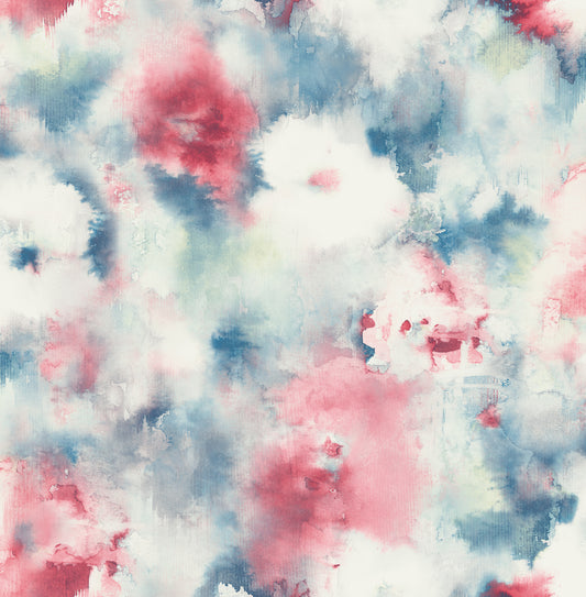 Seabrook Designs  Abstract Floral Floral Contemporary Denim Blue, Scarlet, & Off-White   - AH40911