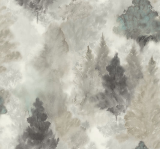 Seabrook Designs  Soft Landscape Abstract Contemporary Metallic Greige, Powder Blue, & Ivory   - AH41200