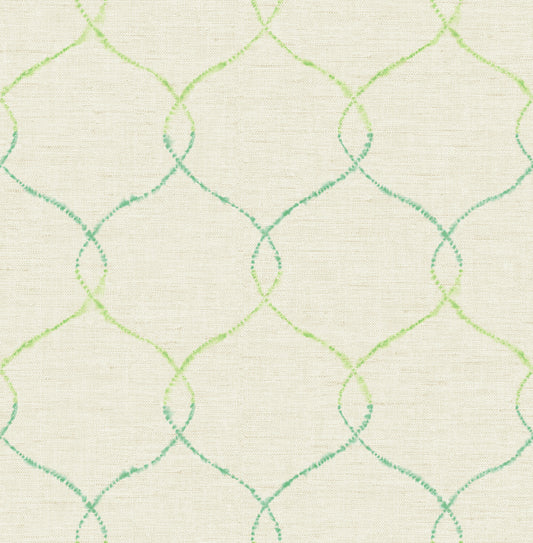 Seabrook Designs  Shibori Lattice Floral Contemporary Lime Green, Teal, , Metallic Pearl   - AH41601