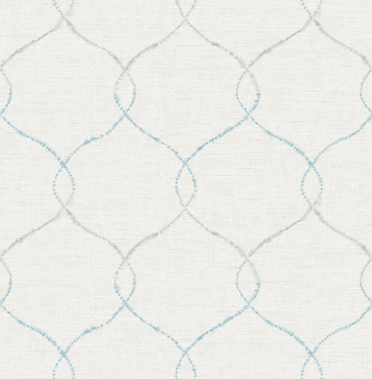 Seabrook Designs  Shibori Lattice Floral Contemporary Sky Blue, Gray, & Metallic Pearl   - AH41602
