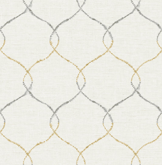 Seabrook Designs  Shibori Lattice Floral Contemporary Antique Gold, Gray, & Metallic Pearl   - AH41605