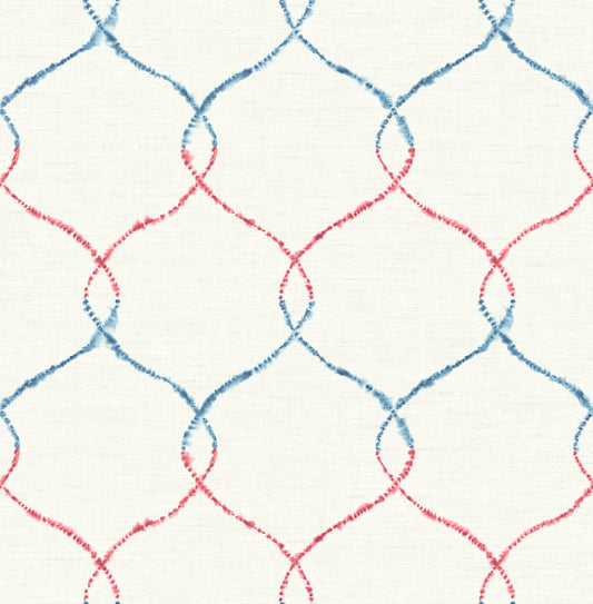 Seabrook Designs  Shibori Lattice Floral Contemporary Royal Blue, Ruby, & Metallic Pearl   - AH41611