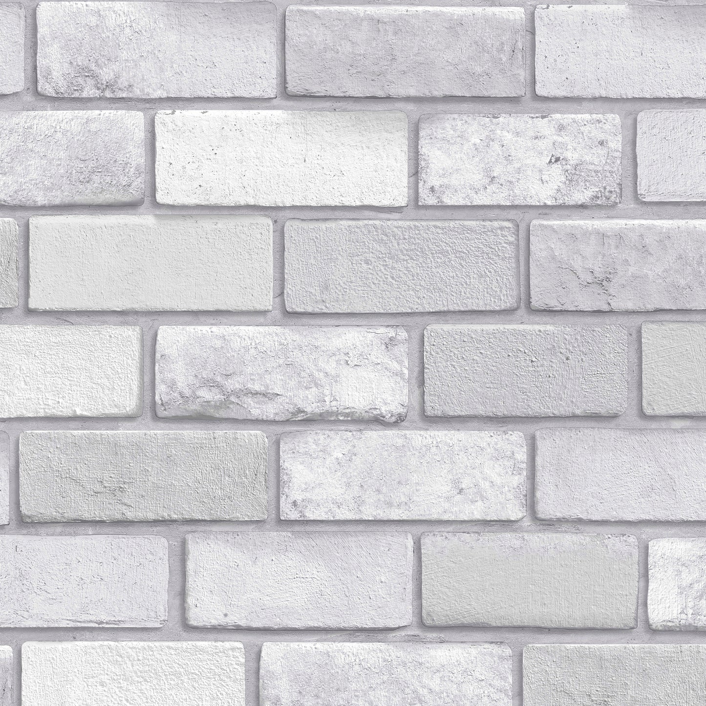 Light gray, whitewashed brick-pattern wallpaper in a staggered rectangular layout.