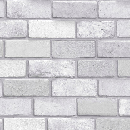 Light gray, whitewashed brick-pattern wallpaper in a staggered rectangular layout.