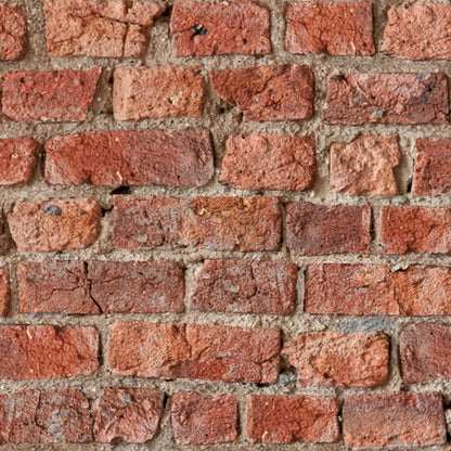 Close-up of red brick wallpaper showing rough, textured bricks and light gray mortar.