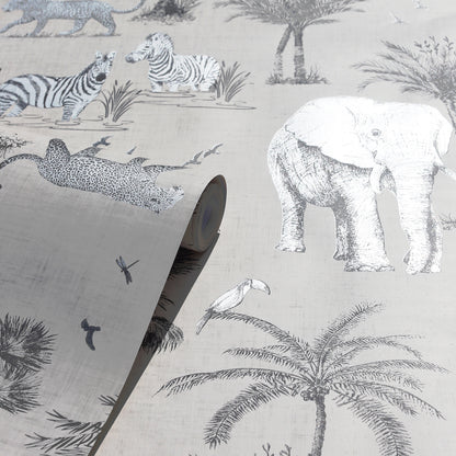 York Wallcoverings Arthouse Lionel Grey Safari Lagoon Wallpaper Animals Modern Grey  Wallpaper - AH908902