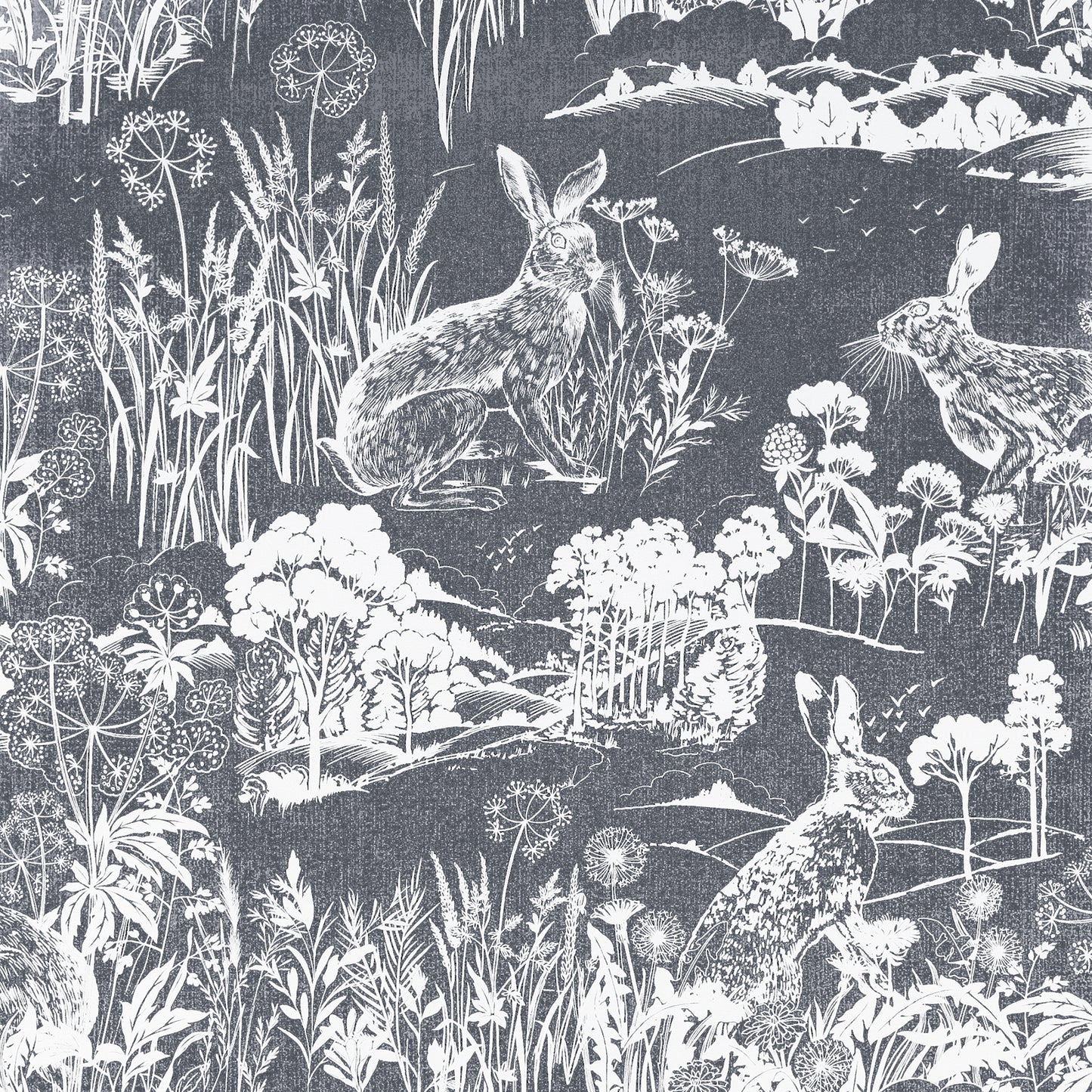York Wallcoverings Arthouse Hattie Navy Meadow Hare Wallpaper Animals Farmhouse Navy  Wallpaper - AH909606