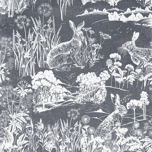 York Wallcoverings Arthouse Hattie Navy Meadow Hare Wallpaper Animals Farmhouse Navy  Wallpaper - AH909606
