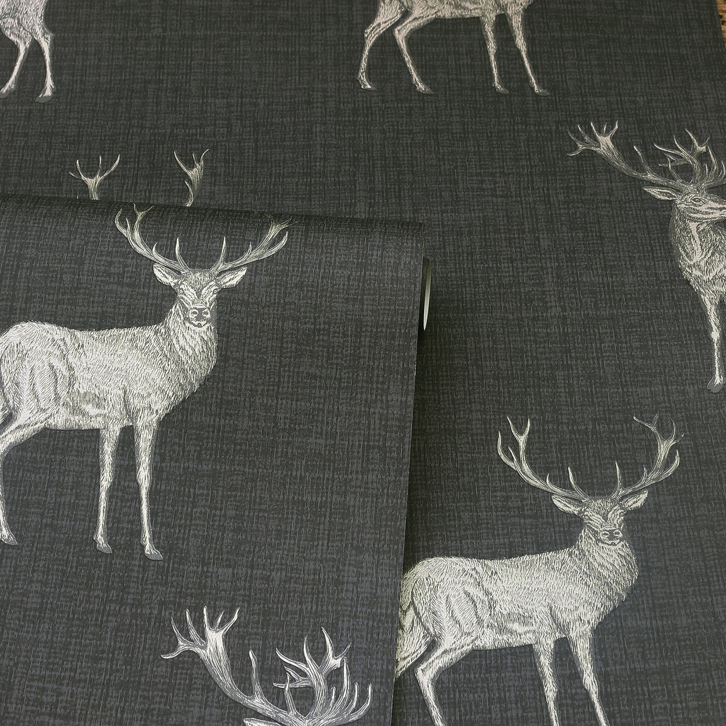 York Wallcoverings Arthouse Hank Charcoal Stag Wallpaper Animals Lodge Charcoal  Wallpaper - AH909607