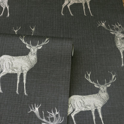 York Wallcoverings Arthouse Hank Charcoal Stag Wallpaper Animals Lodge Charcoal  Wallpaper - AH909607