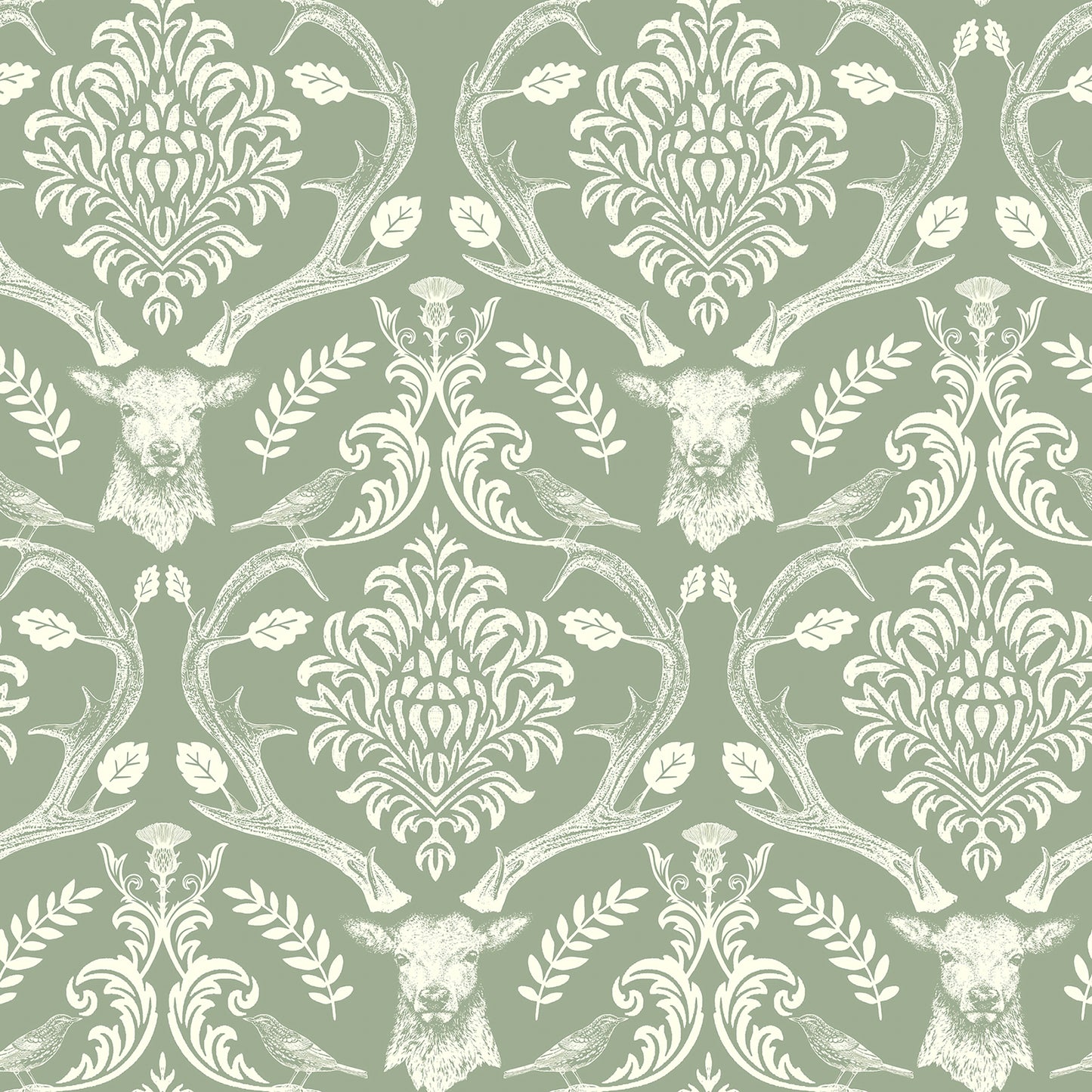 York Wallcoverings Arthouse Wickham Green Stag Damask Wallpaper Animals Farmhouse Green  Wallpaper - AH923706
