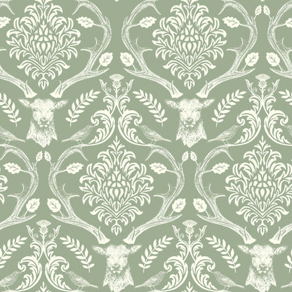 York Wallcoverings Arthouse Wickham Green Stag Damask Wallpaper Animals Farmhouse Green  Wallpaper - AH923706