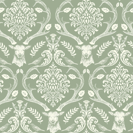 York Wallcoverings Arthouse Wickham Green Stag Damask Wallpaper Animals Farmhouse Green  Wallpaper - AH923706