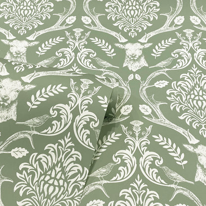 York Wallcoverings Arthouse Wickham Green Stag Damask Wallpaper Animals Farmhouse Green  Wallpaper - AH923706