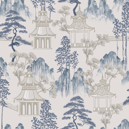 York Wallcoverings Arthouse Akio Blue Pagoda Wallpaper Global Whimsical Blue  Wallpaper - AH924803