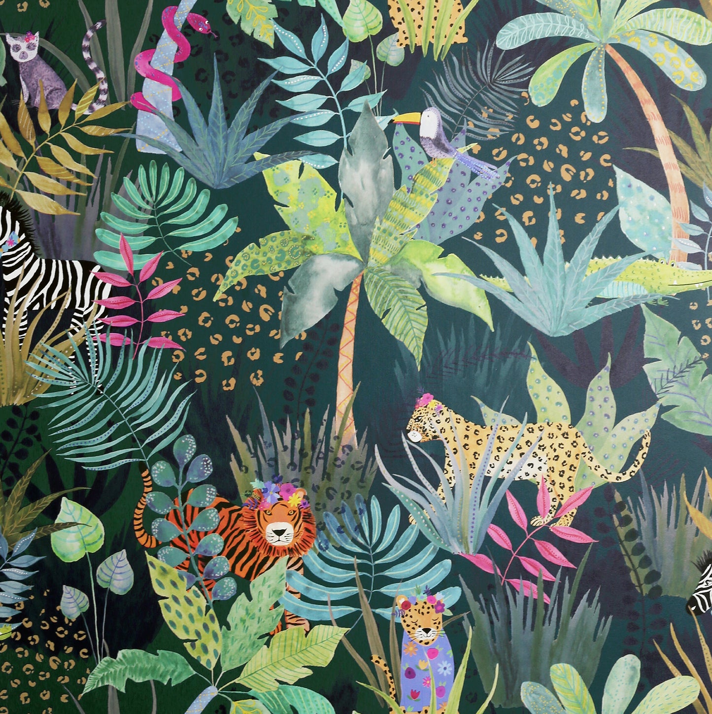 York Wallcoverings Arthouse Fonda Dark Green Jungle Party Wallpaper Fairy Tales & Fantasy Kids Dark Green  Wallpaper - AH925308