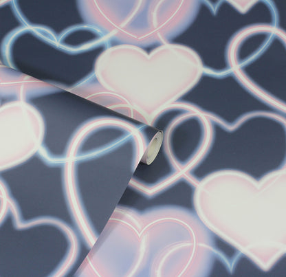 York Wallcoverings Arthouse Effie Navy Neon Heart Wallpaper Love Kids Navy  Wallpaper - AH925605