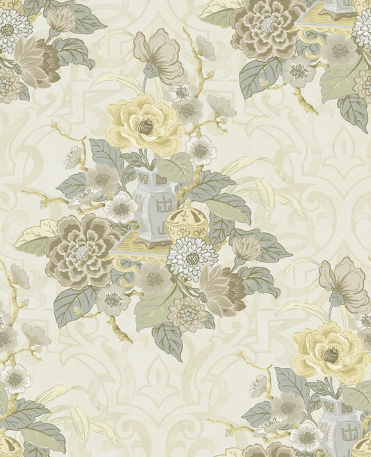 Seabrook Designs Koi Dynasty Floral Floral Traditional Off-White Metallic Sidewall - AI40005