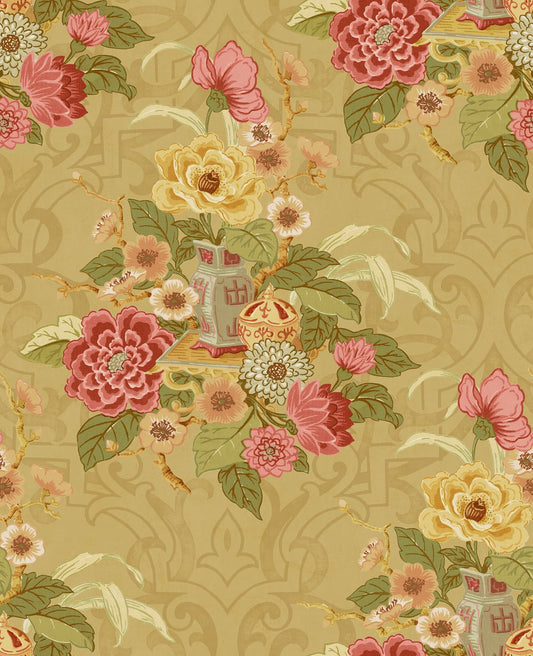 Seabrook Designs Koi Dynasty Floral Floral Traditional Gold Metallic Sidewall - AI40010