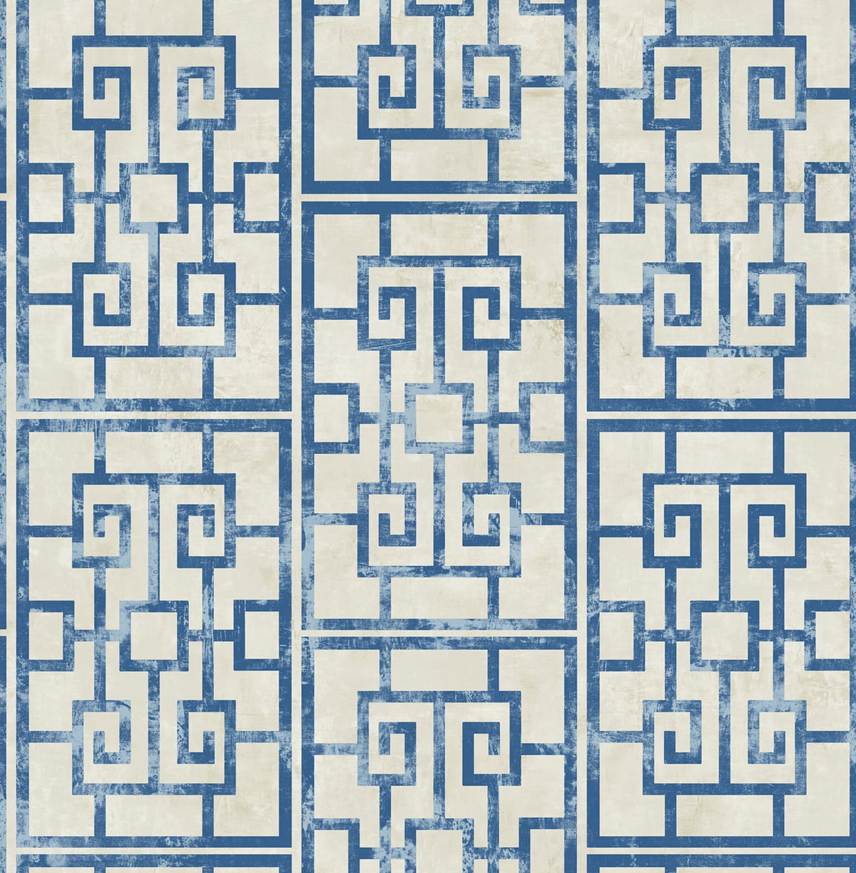 Seabrook Designs Koi Dynasty Lattice Geometric Traditional Blue Metallic Sidewall - AI40202