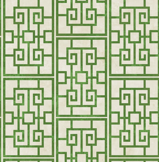 Seabrook Designs Koi Dynasty Lattice Geometric Traditional Green Metallic Sidewall - AI40204