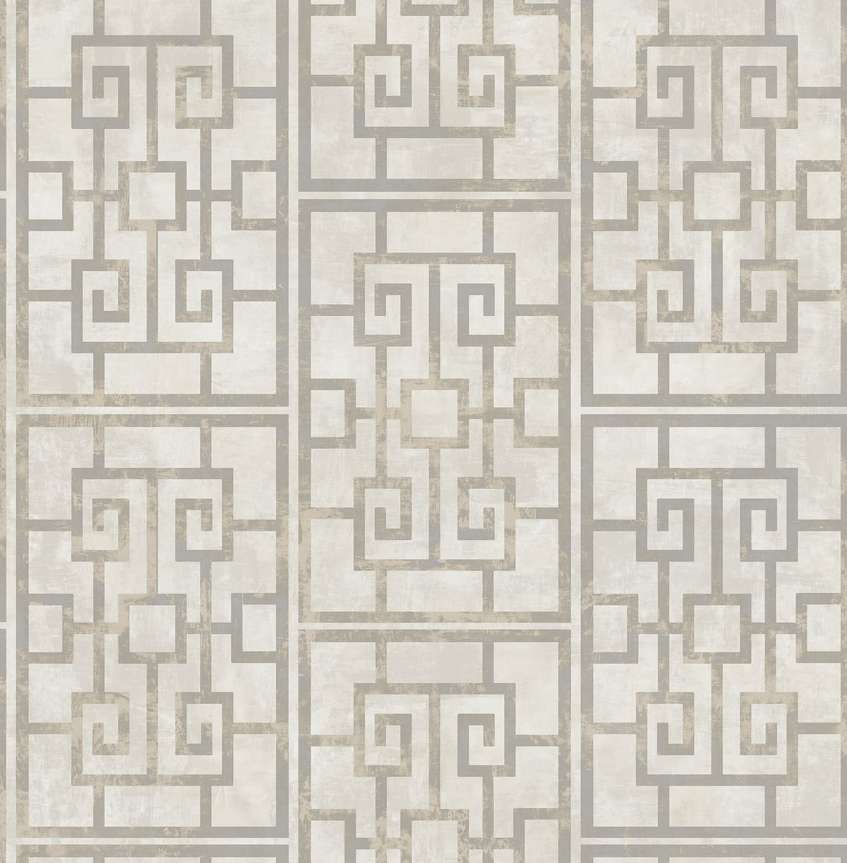 Seabrook Designs Koi Dynasty Lattice Geometric Traditional Grey Metallic Sidewall - AI40208