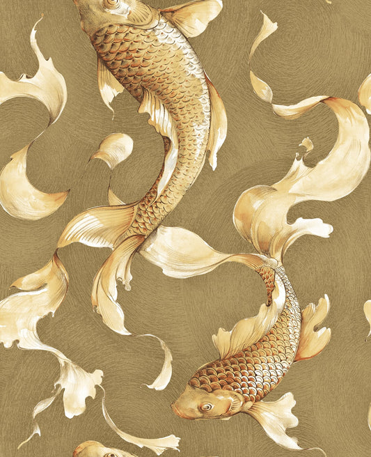 Seabrook Designs Koi Koi Fish Animal Print Traditional Gold Metallic Sidewall - AI40605