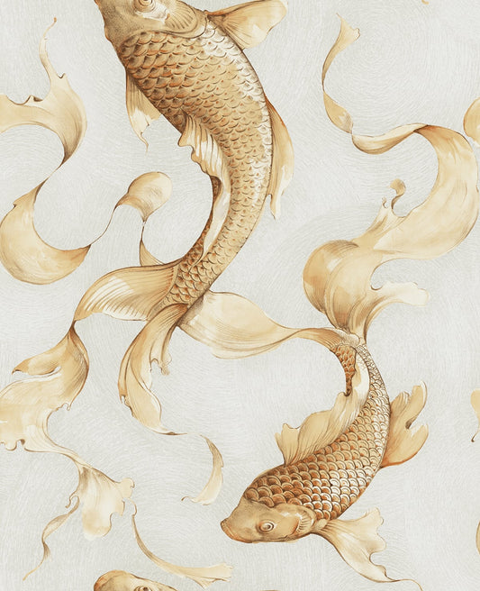 Seabrook Designs Koi Koi Fish Animal Print Traditional Gold Metallic Sidewall - AI40610