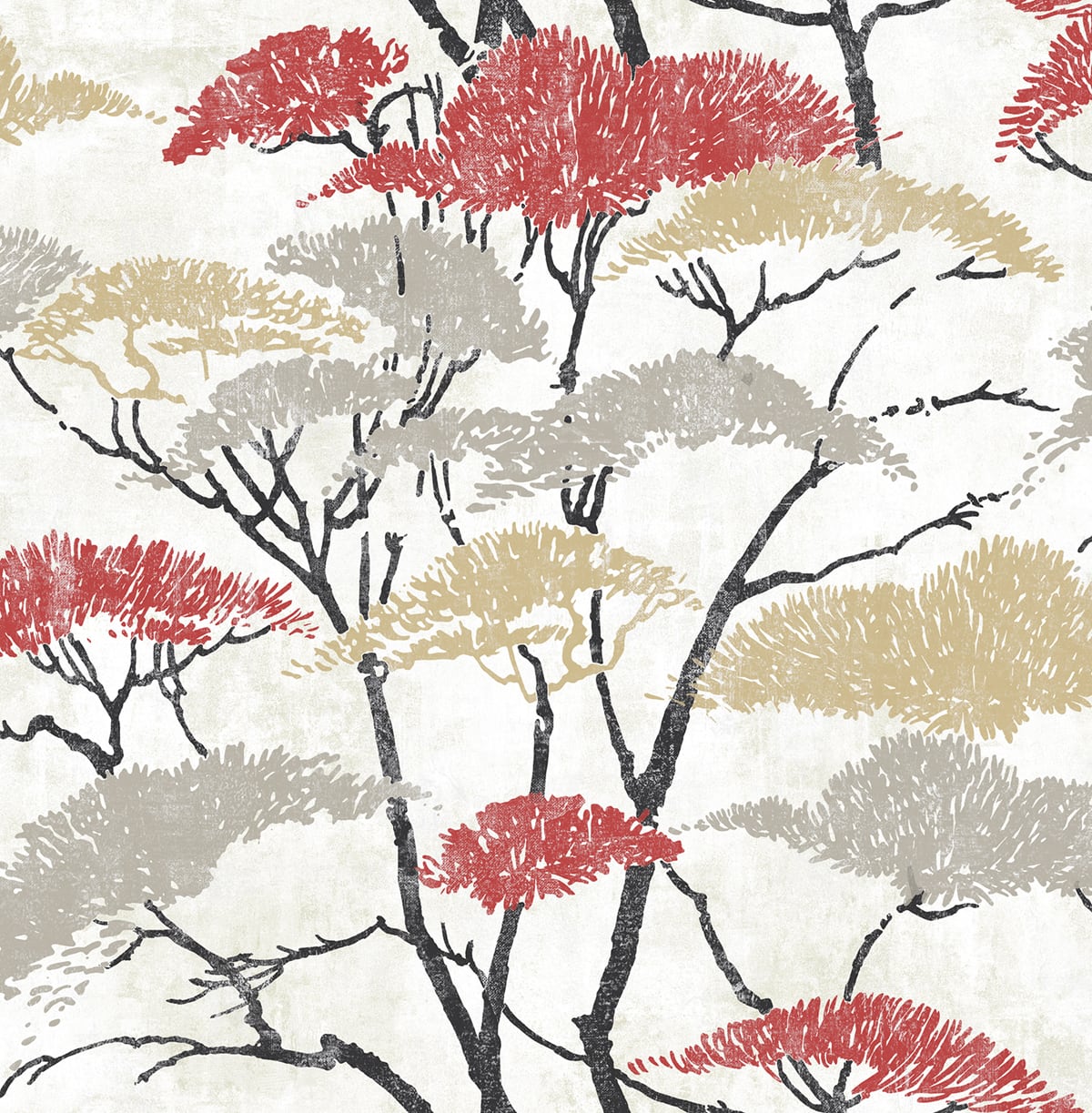 Seabrook Designs Koi Confucius Tree Botanical Traditional Red Metallic Sidewall - AI41400