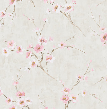 Seabrook Designs Koi Silk Road Dogwood Floral Traditional Pink Metallic  - AI41601