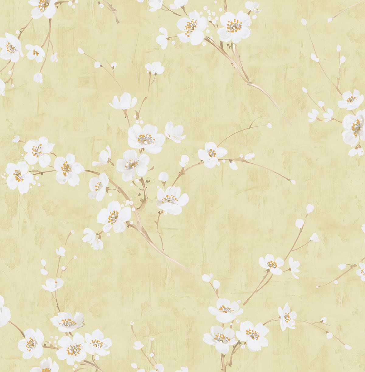 Seabrook Designs Koi Silk Road Dogwood Floral Traditional Yellow Metallic Sidewall - AI41603