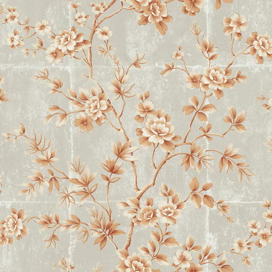 Seabrook Designs Koi Great Wall Floral Floral Traditional Orange Metallic Sidewall - AI41901