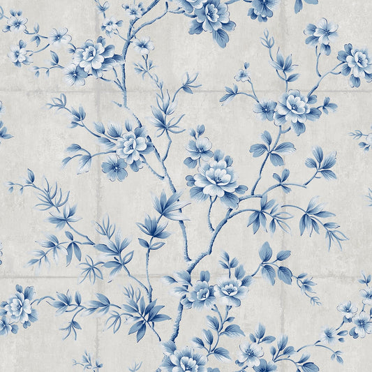 Seabrook Designs Koi Great Wall Floral Floral Traditional Blue Metallic Sidewall - AI41902