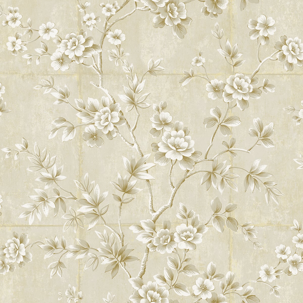 Seabrook Designs Koi Great Wall Floral Floral Traditional Beige Metallic Sidewall - AI41903