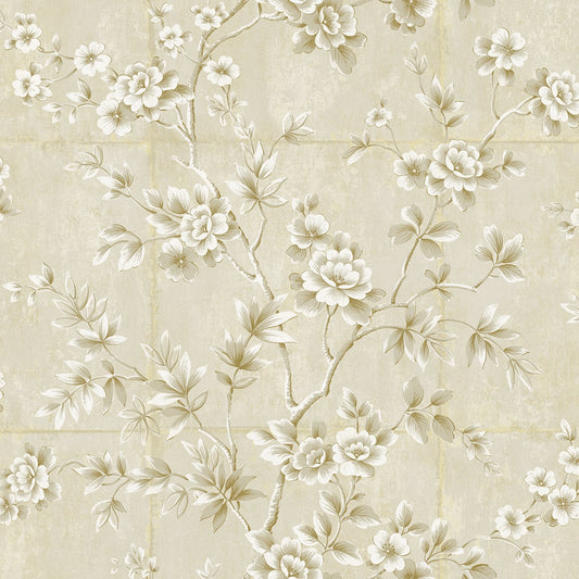 Seabrook Designs Koi Great Wall Floral Floral Traditional Beige Metallic Sidewall - AI41903