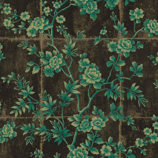 Seabrook Designs Koi Great Wall Floral Floral Traditional Teal Metallic Sidewall - AI41904